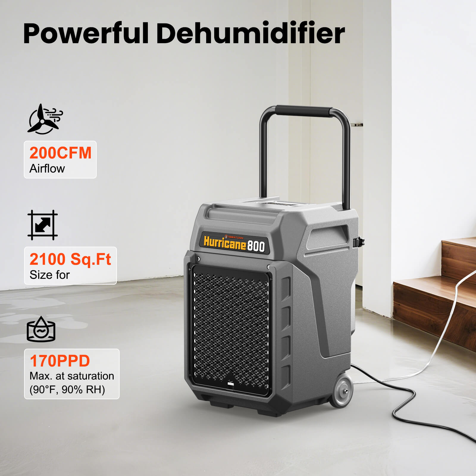 Abestorm 170 PPD 2,100 Sq.Ft Commercial Dehumidifier with Pump and Drain Hose | Hurricane 800