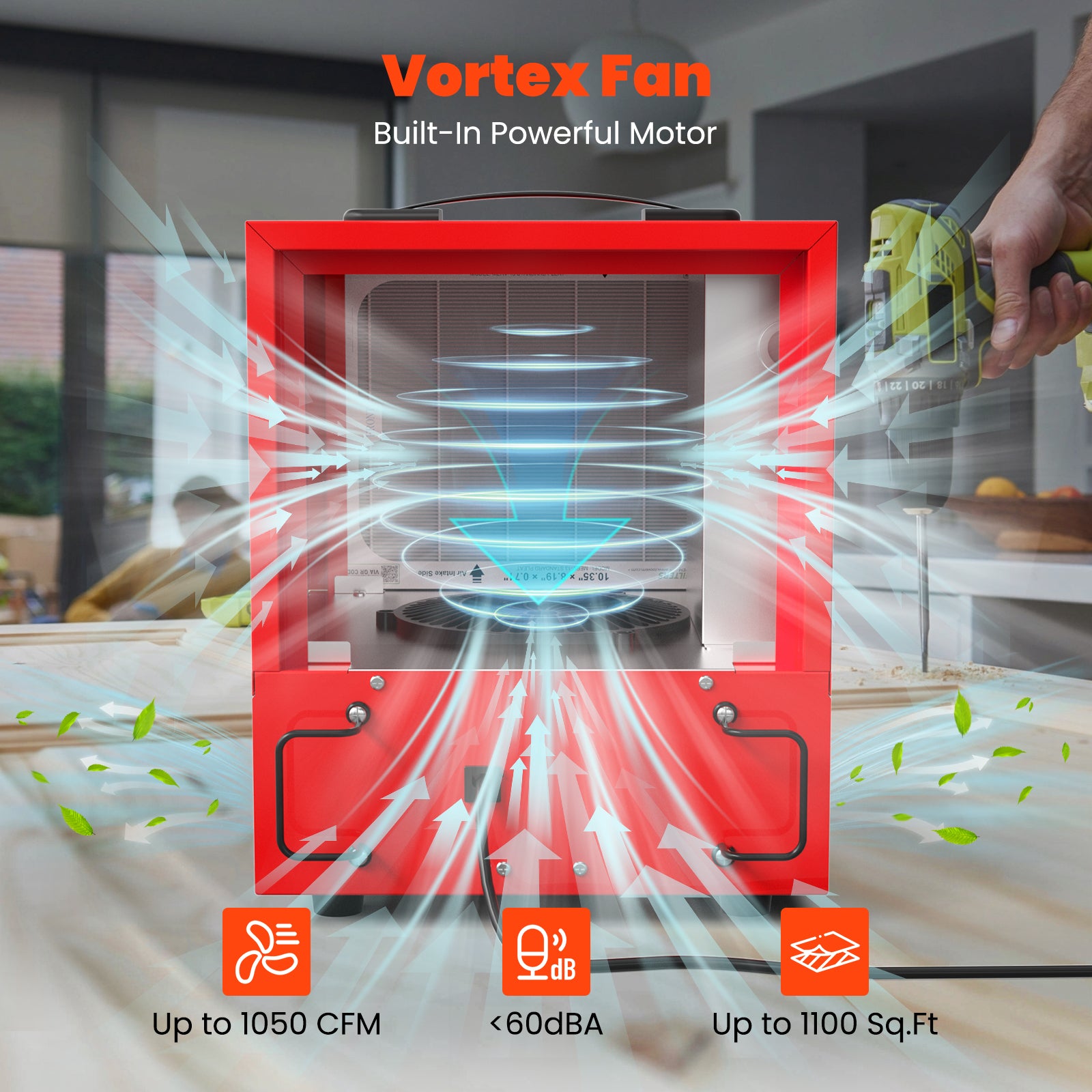 Abestorm 1050 CFM 180° Air Intake Air Filtration System Built-in Ionizer For Woodworking Shops | DecDust 1050IG