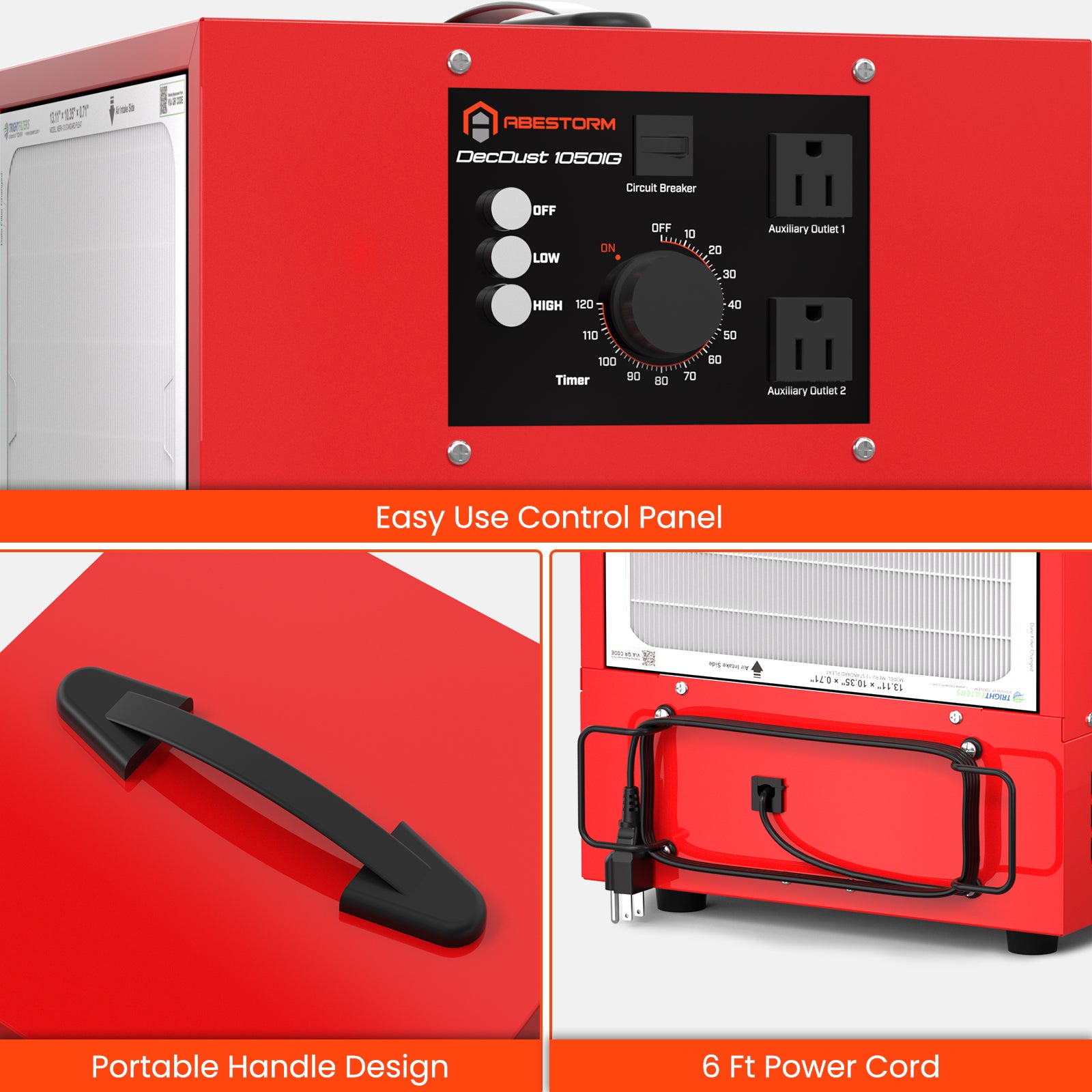 Abestorm 1050 CFM 180° Air Intake Air Filtration System Built-in Ionizer For Woodworking Shops | DecDust 1050IG