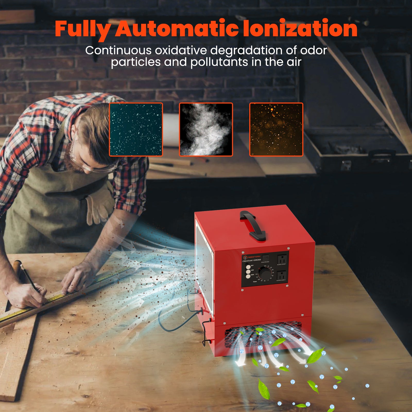 Abestorm 1050 CFM 180° Air Intake Air Filtration System Built-in Ionizer For Woodworking Shops | DecDust 1050IG