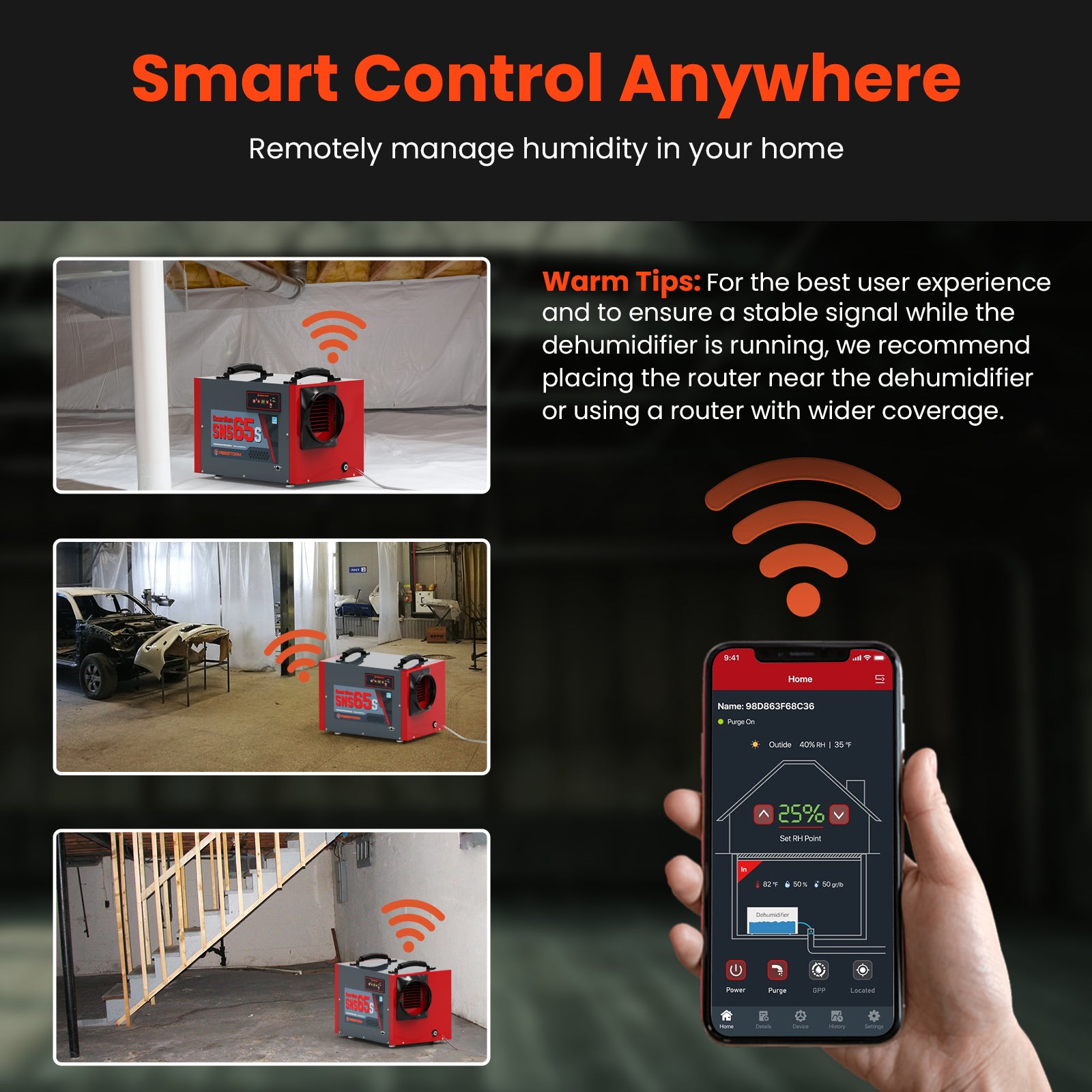 Abestorm 120 PPD Smart WIFI Crawl Space Dehumidifier with Pump and Drain Hose | Guardian SNS65S