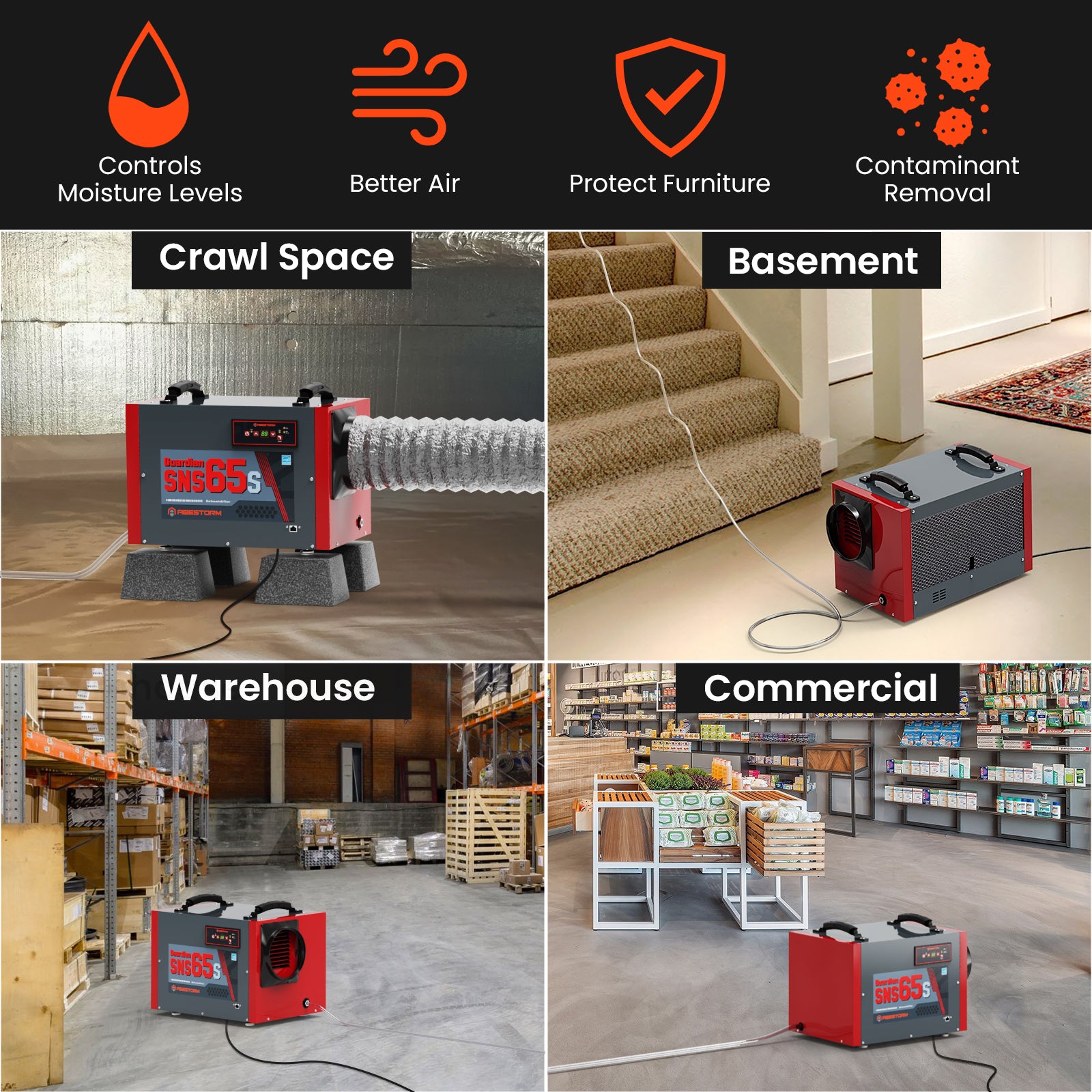 Abestorm 120 PPD Smart WIFI Crawl Space Dehumidifier with Pump and Drain Hose | Guardian SNS65S