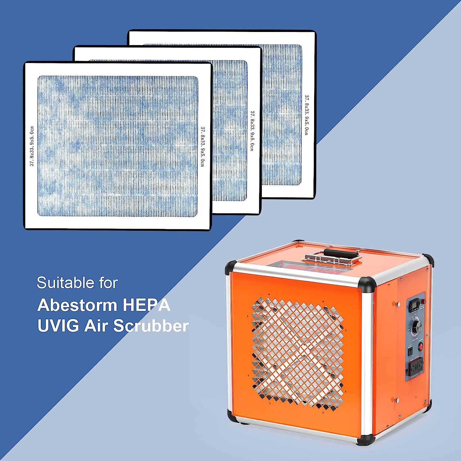 Abestorm HEPA/Activated Carbon Filter Replacement Set for HEPA UVIG Air Scrubber 3 Pack