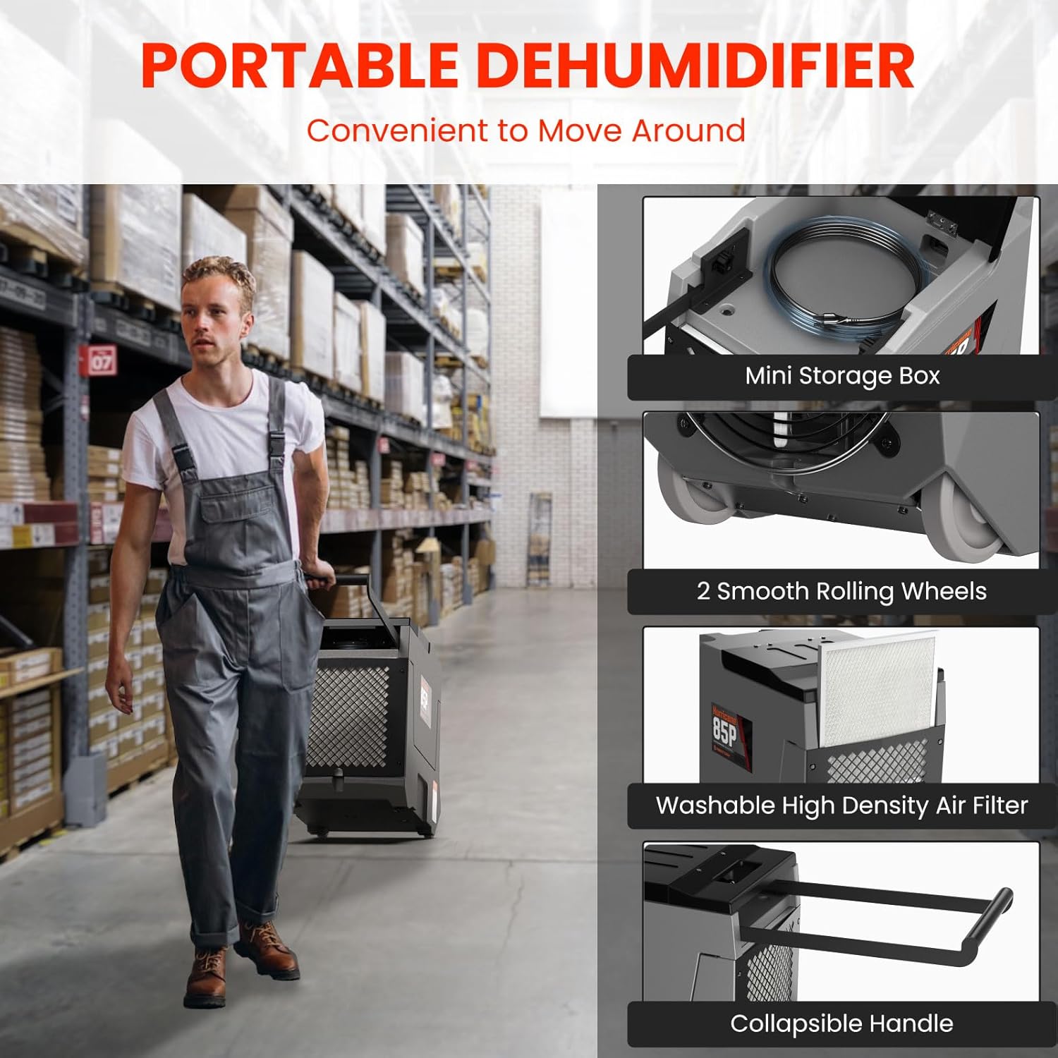 Abestorm 180 PPD 2,300 Sq.Ft Commercial Dehumidifiers with Pump and Drain Hose | Hurricane 85P