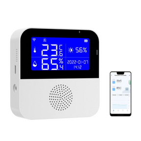 Smart Temperature Humidity Sensor with LCD Backlit Screen & Calibration Function, App & Buzzer Alert, Indoor Temperature Monitor for Home Pet