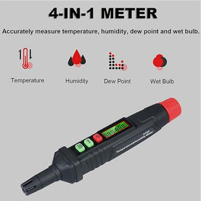 Portable Thermo-Hygrometer 4-in-1 Digital Psychrometer Mini Temperature Humidity Meter Pen Type Home Greenhouse Indoor Hygrometer