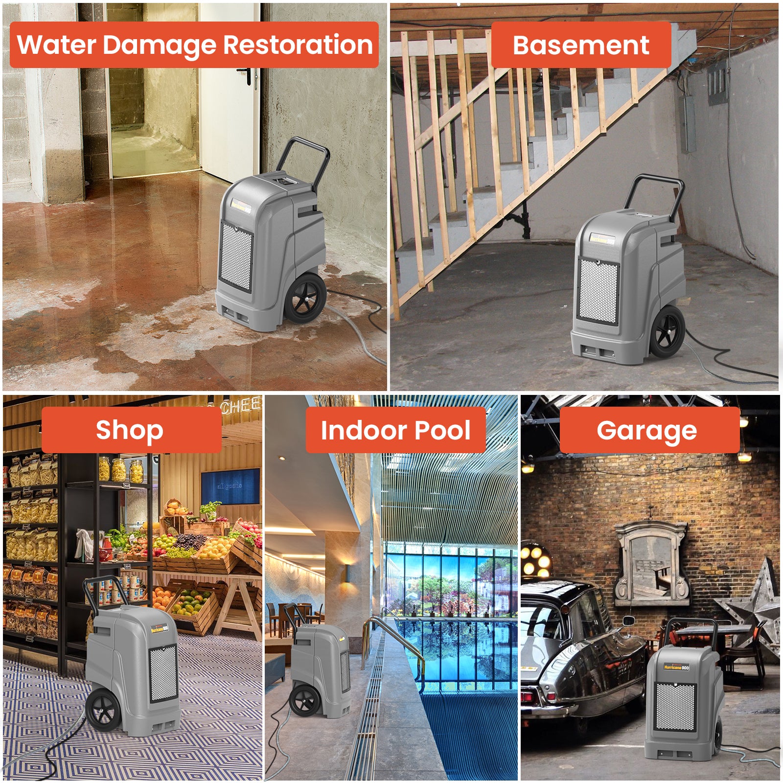 Abestorm 190 PPD 2,600 Sq.Ft Smart WIFI Commercial Dehumidifier with Pump and Drain Hose | Hurricane 900 Grey