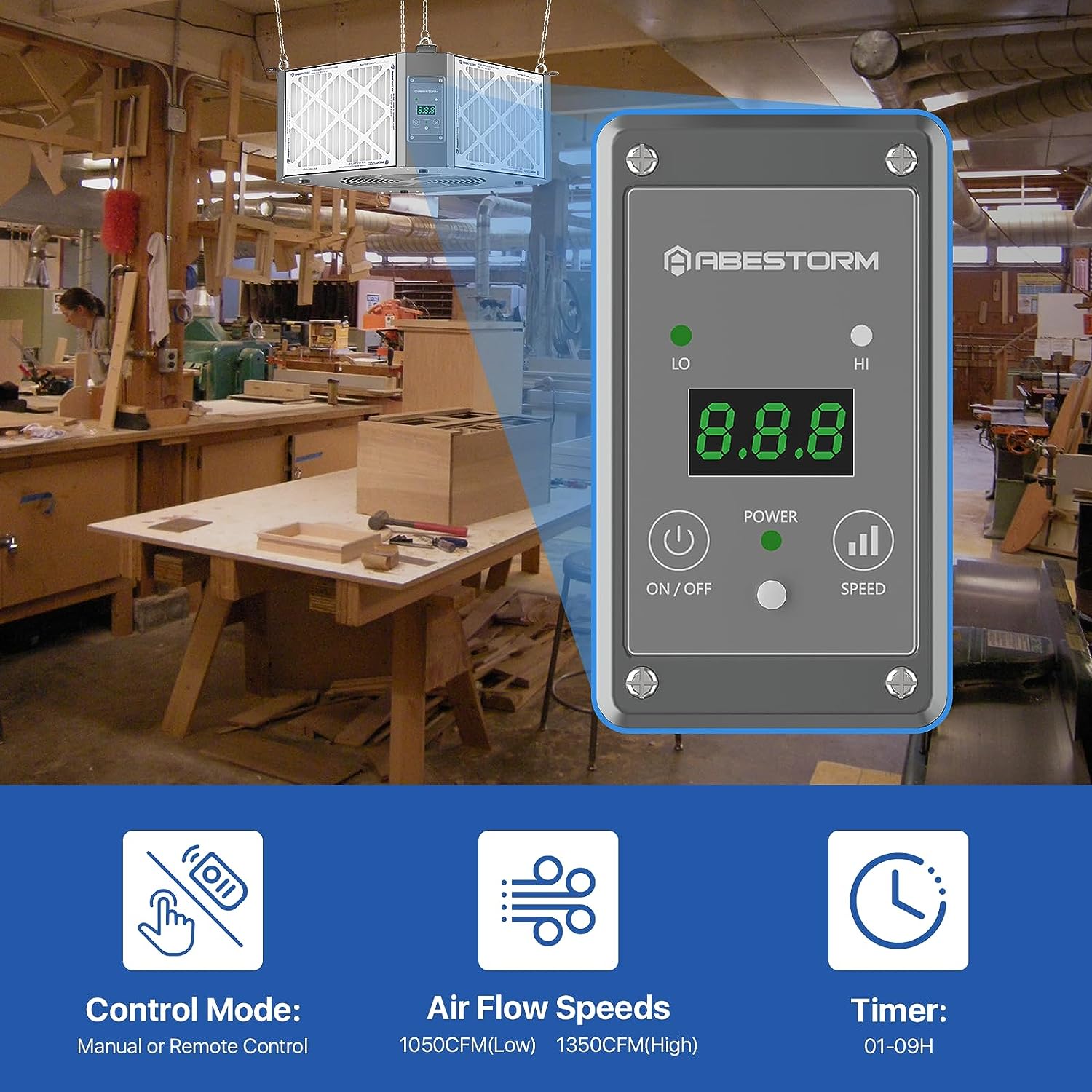 Abestorm 360 Degree Intake Air Filtration System Woodworking | DecDust 1350 Gray
