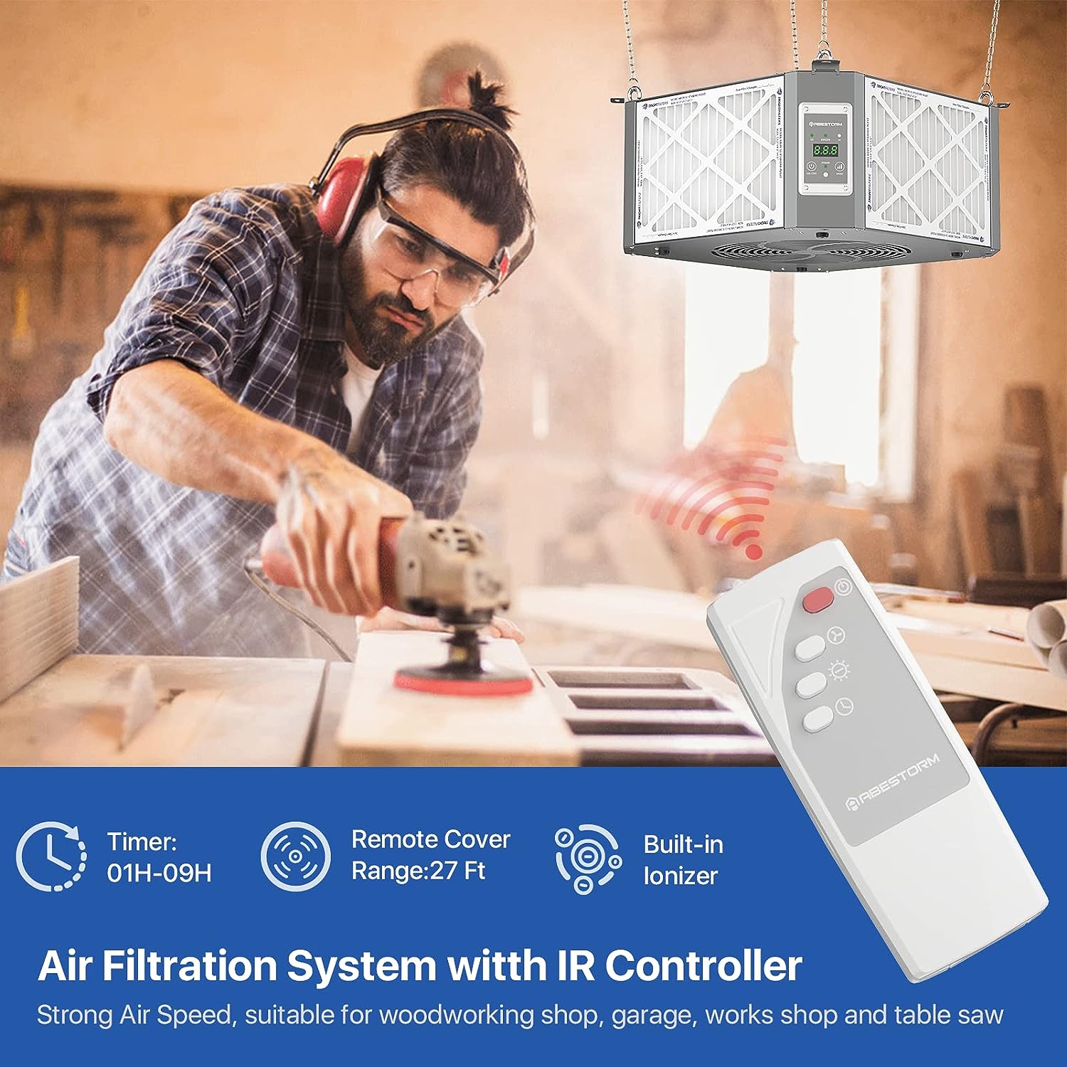 Abestorm 360 Degree Intake Air Filtration System Woodworking | DecDust 1350IG Gray