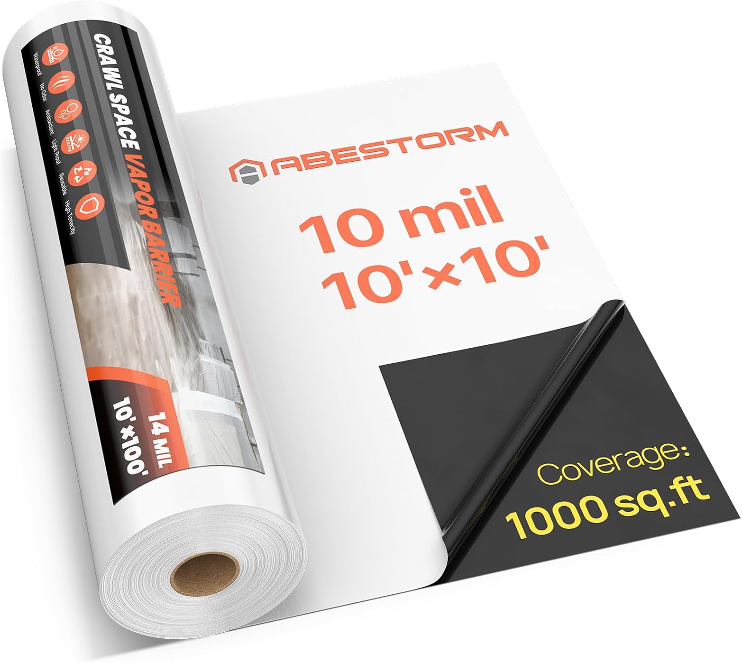 Abestorm 10 mil 10'x10' Crawl Space Vapor Barrier for Encapsulation and Painters Tarp | Black and White Film