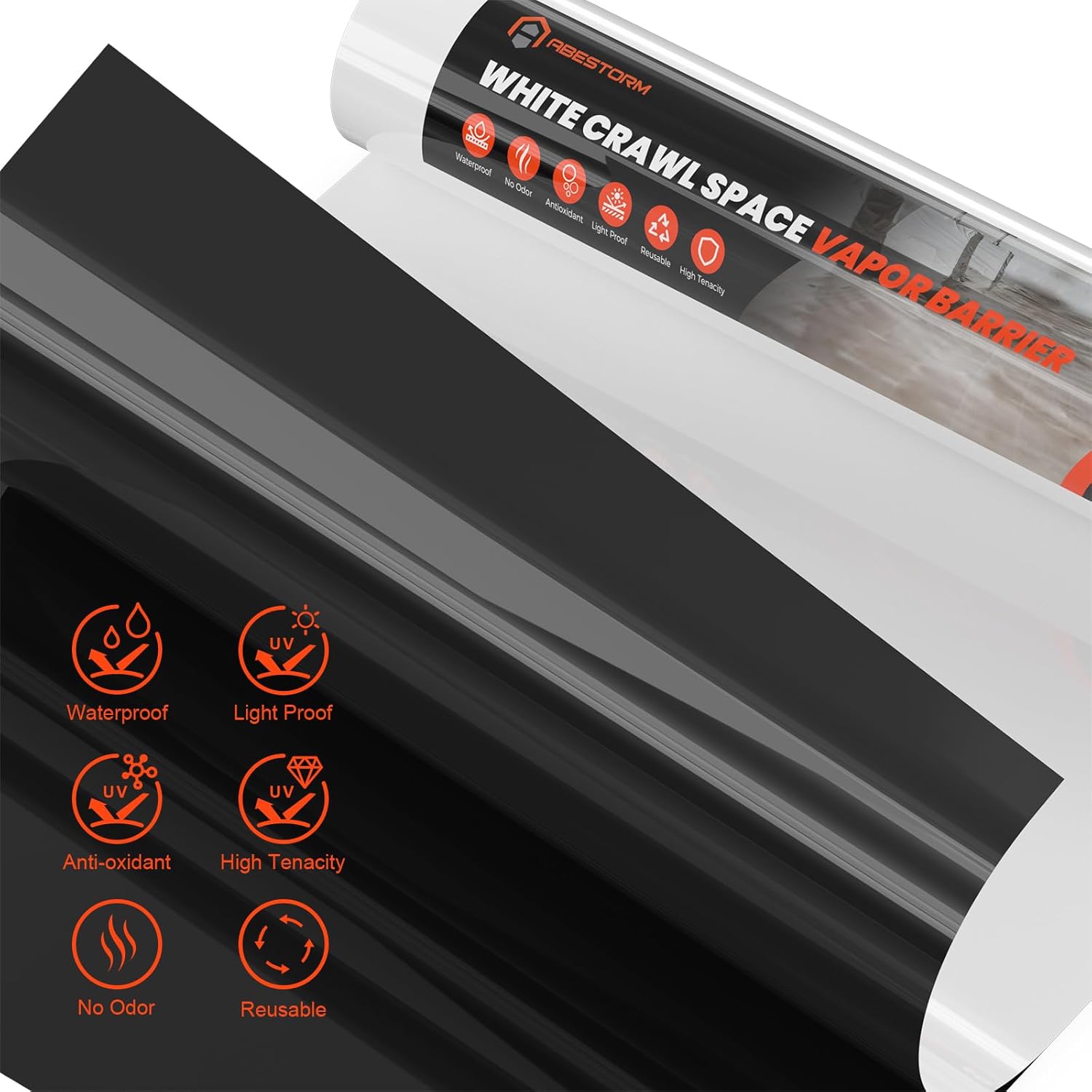 Abestorm 10 mil 10'x10' Crawl Space Vapor Barrier for Encapsulation and Painters Tarp | Black and White Film