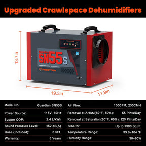Abestorm 120 PPD Smart WIFI  Crawl Space Dehumidifier with Pump and Drain Hose | Guardian SN55S