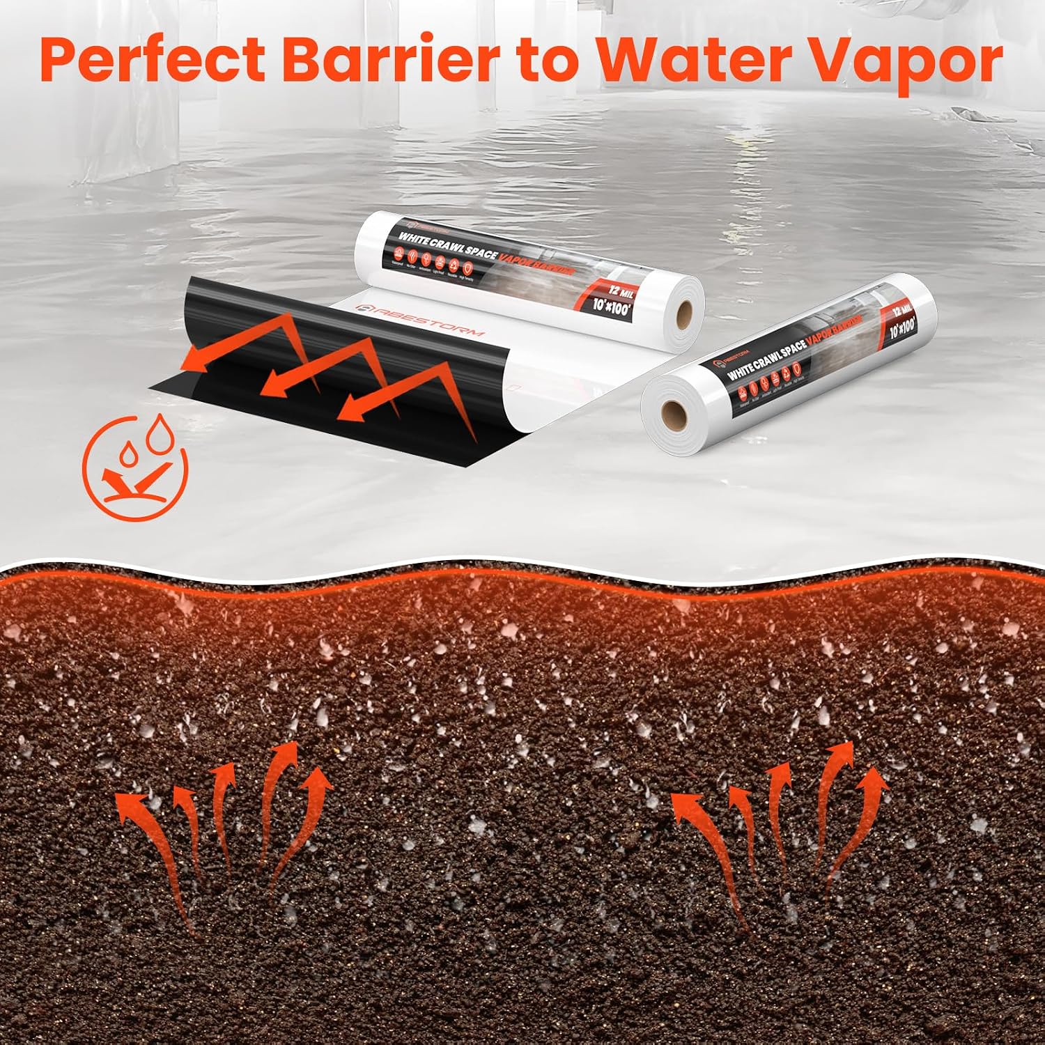Abestorm 12 mil 10'x100' Crawl Space Vapor Barrier for Encapsulation and Moisture Control