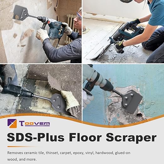 4 Inch SDS Plus Floor Scraper Kit , Removes Thinset & Adhesives Wall Scraper, 4" x 10" Tile Removal Chisel Tool, fits SDS-Plus Rotary Hammers