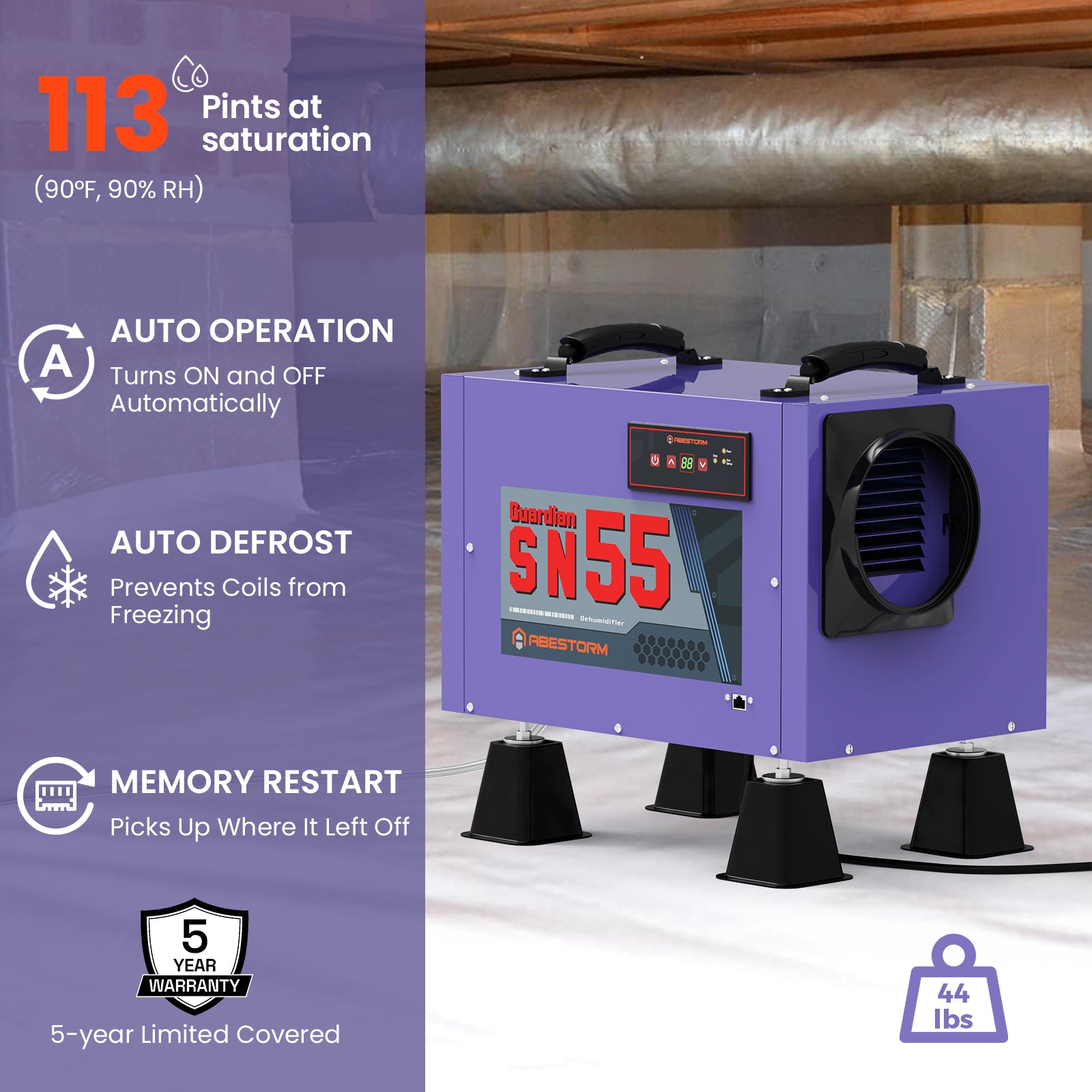 Abestorm 113 PPD Crawl Space Dehumidifier with Drain Hose