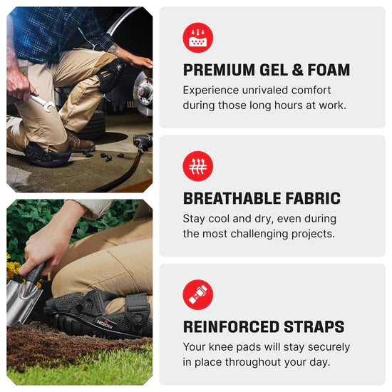 Professional Knee Pads for Work; Gardening & Construction Knee Pads for Men and Women with Thick Gel Cushion
