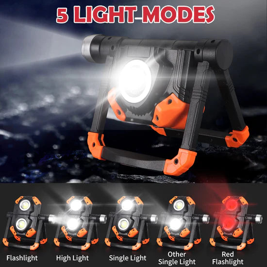 360° Foldable 6000 Lumen Work Light, 2 COB Magnetic Working Light with 4400 Capacity Mobile Charger