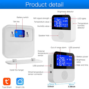 Smart Temperature Humidity Sensor with LCD Backlit Screen & Calibration Function, App & Buzzer Alert, Indoor Temperature Monitor for Home Pet