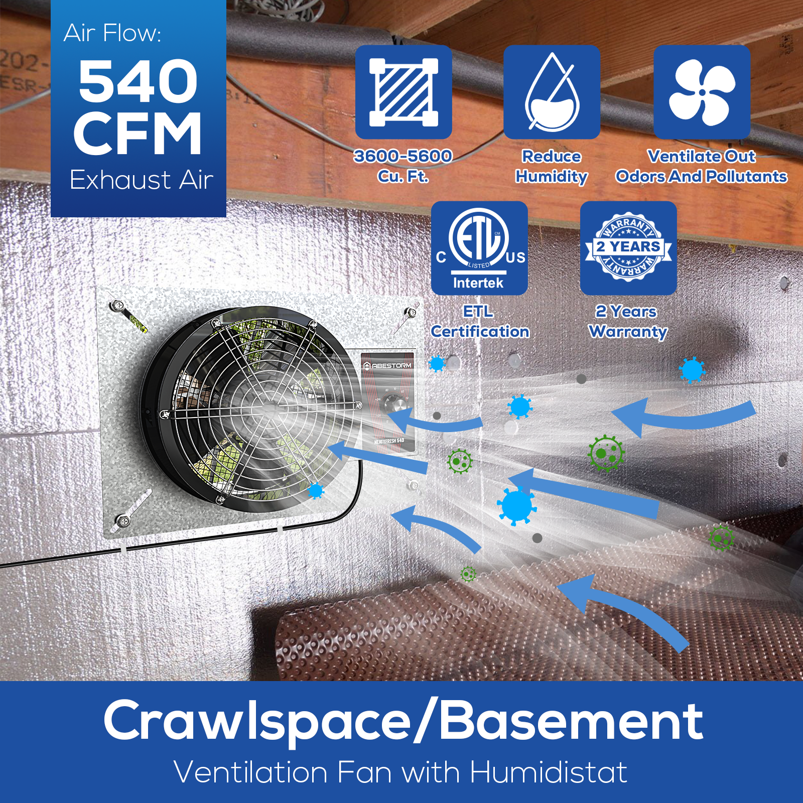 Abestorm 540CFM Crawlspace Ventilation Fan | NeatyFresh 540
