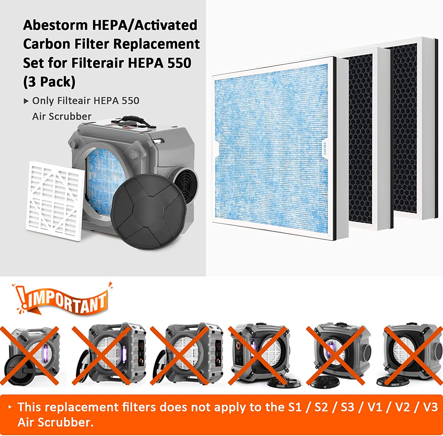Abestorm 3 Pack HEPA Activated Carbon Filter for Filterair HEPA 550
